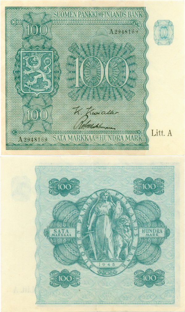100 Markkaa 1945 Litt.A A2948169